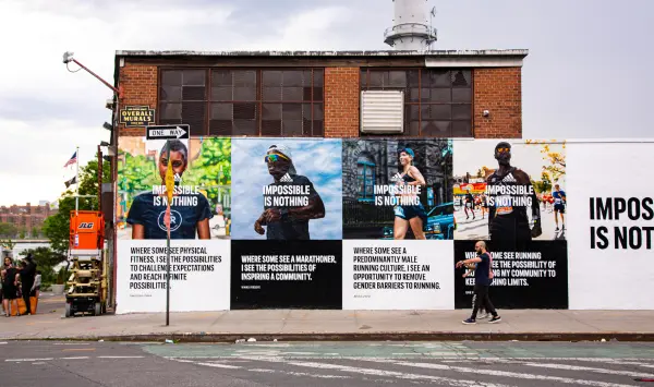 Professional posters along sidewalk